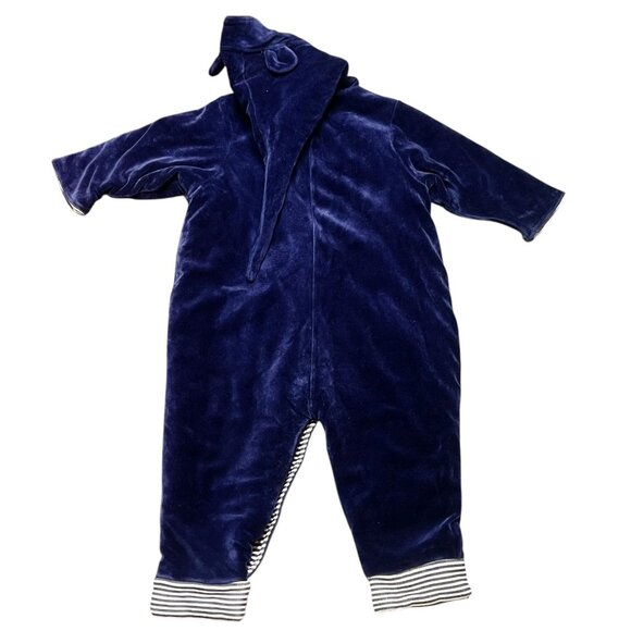 First Impressions Bodysuit Bunting Baby Size 12 Months Blue Velvet Hooded Ears - Picture 4 of 5